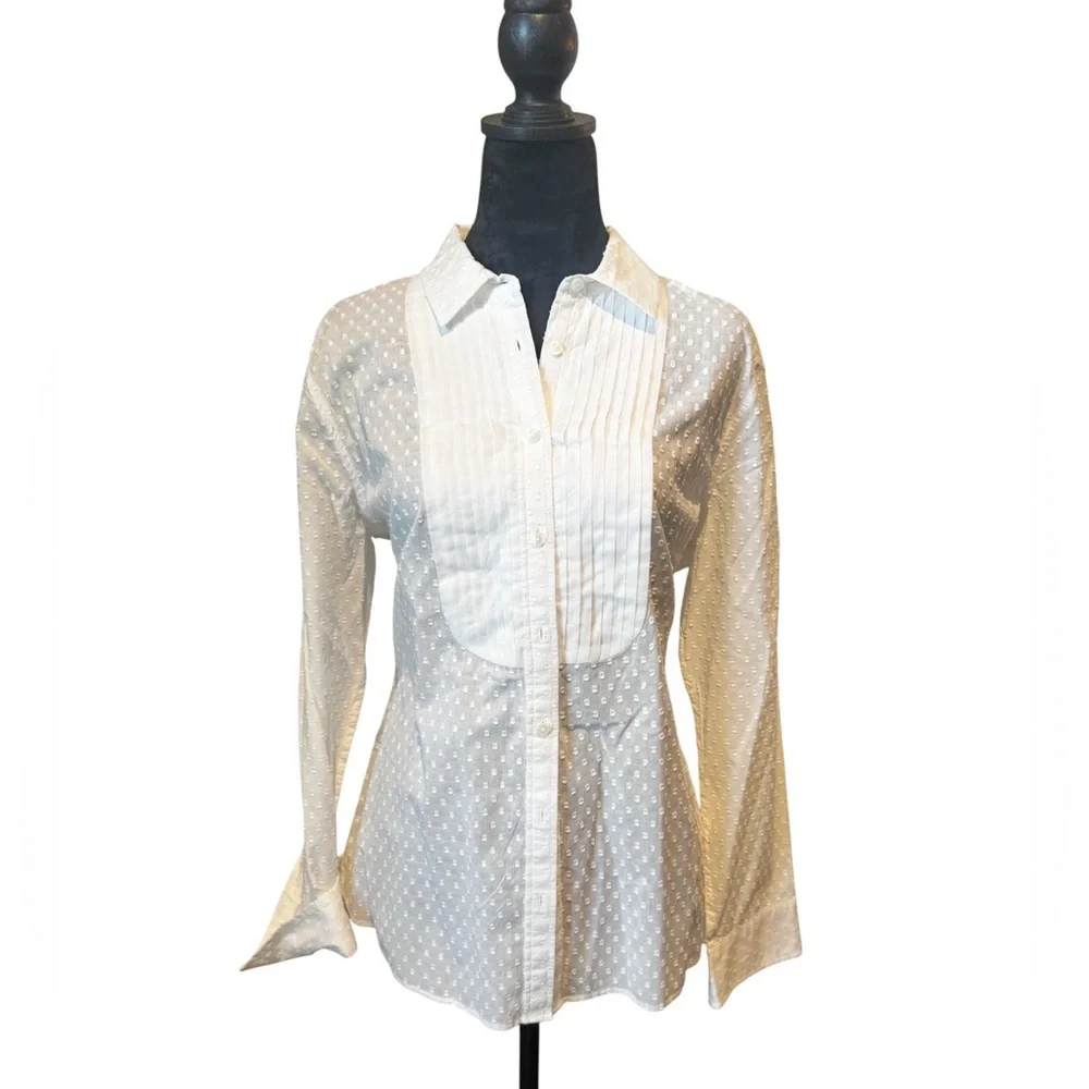 Talbots White Polka Dot Button-Up Blouse - Picture 1 of 5